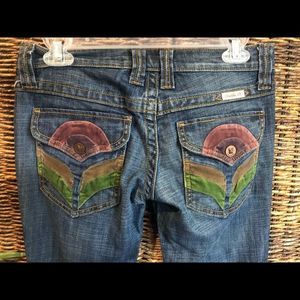 Rare!Vintage!Frankie B Jeans 6 Velvet Flower  on pockets Flower Power! Boho